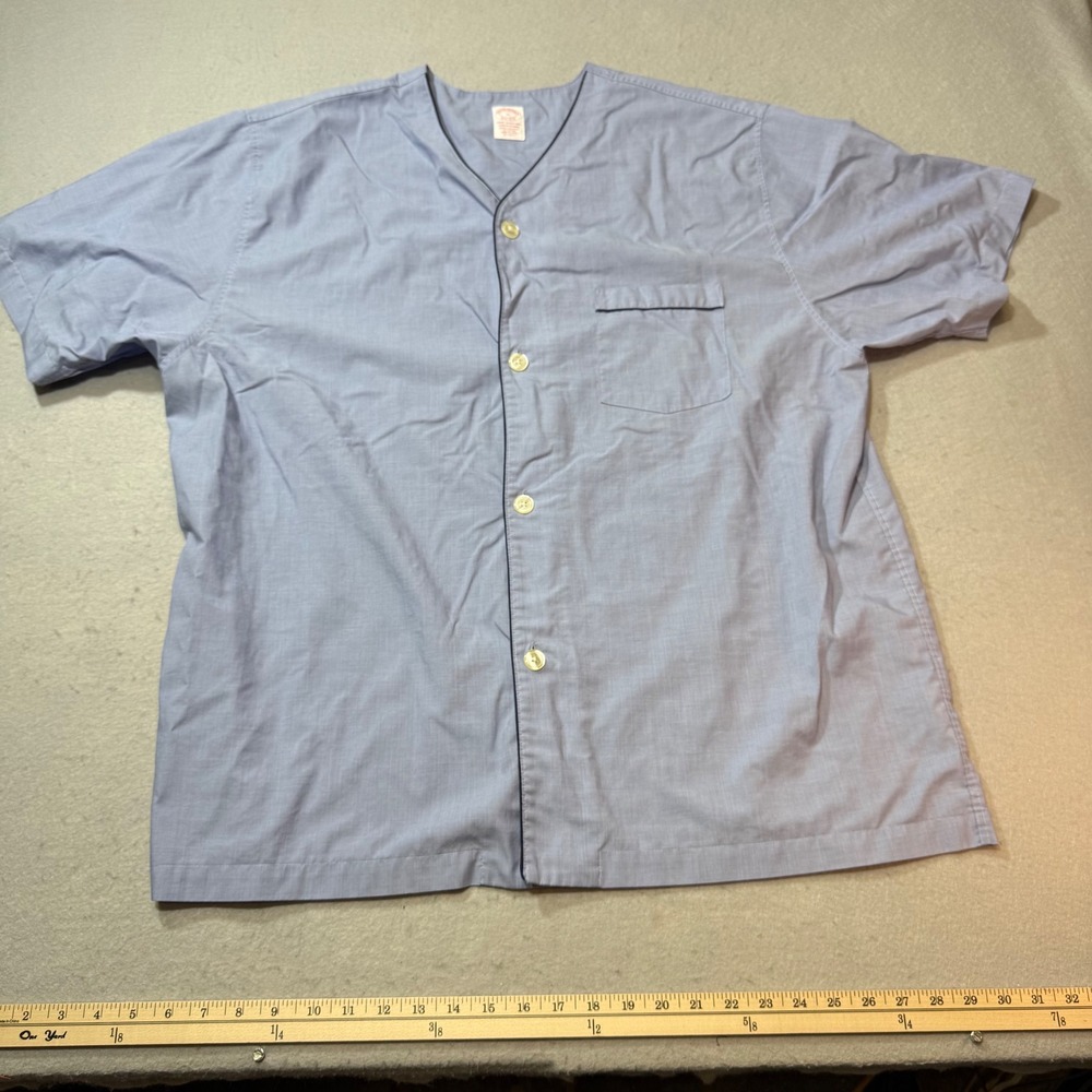 Brooks Brothers Short Sleeve Pajama Top XL Blue Cotton Wrinkle Resistant V-Neck - Picture 2 of 7